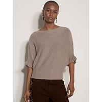 Apricot Ruffle Sleeve Batwing Jumper - Beige