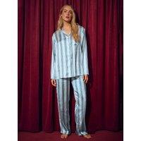 Long Tall Sally Womens Tall Stripe Satin Pyjama Set - Blue