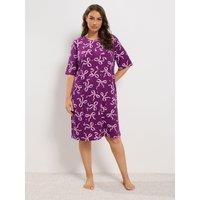 Yours Womens Curve Soft Touch Bow Print Side Split Nightdress - Purple