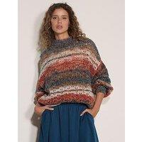 Apricot Mix Yarn Distressed Boho Stripe Jumper