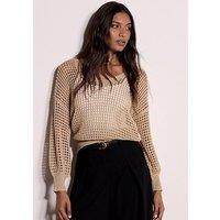 Apricot Lurex Mesh V-Neck Slouchy Jumper - Gold