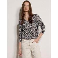 Apricot Leopard Print V-Neck Boxy Top - Brown