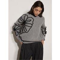 Apricot 3D Flower Rib Knit Jumper - Grey