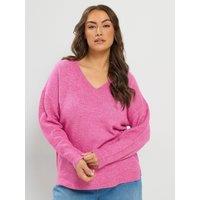 Yours Curve V Neck Soft Touch Jumper - Pink