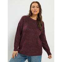 Yours Curve Crew Neck Soft Touch Jumper - Burgundy