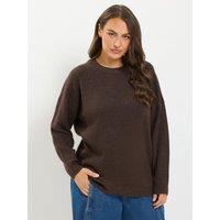 Yours Curve Crew Neck Soft Touch Jumper - Brown