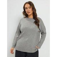 Yours Womens Plus Size Soft Touch Longline Side Split Jumper - Grey