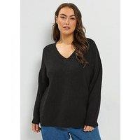 Yours Curve V Neck Soft Touch Jumper - Black
