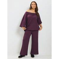Yours Curve Slash Neck T-Shirt & Trouser Set - Purple