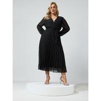 Yours Curve Pleated Long Sleeve Wrap Dress - Black