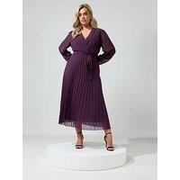 Yours Curve Pleated Long Sleeve Dress - Purple