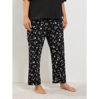 Yours Womens Curve Wide Leg Star Print Pyjama Trousers - Black