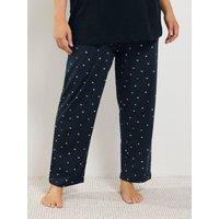 Yours Womens Curve Wide Leg Polka Dot Pyjama Trousers - Blue