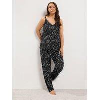 Yours Womens Curve Soft Touch Star Lace Trim Pyjama Set - Black