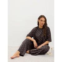 Yours Womens Curve Polka Dot Relaxed Crew Neck Sleep T-Shirt - Brown