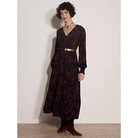 Apricot Floral Button Detail Midaxi Dress - Red