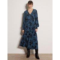 Apricot Floral Button Detail Midaxi Dress - Blue