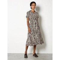 Apricot Ikat Zebra Midi Shirt Dress - Cream