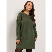 Yours Womens Curve Relaxed Fit Soft-Touch Jumper Dress - Green