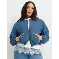 Yours Womens Curve Barrel Zip Front Pocket Jacket - Blue