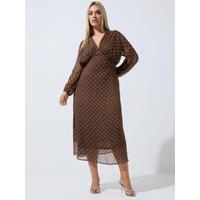 Yours Womens Curve Polka Dot Knot Fully Lined Dress - Brown