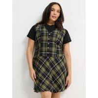 Yours Womens Curve Button V-Neck Pinafore Dress