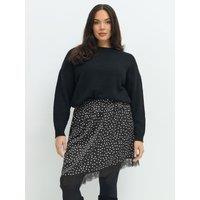 Yours Womens Curve Asymmetric Lace Trim Polka Dot Midi Skirt - Black