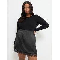 Yours Womens Curve Satin Lace Hem Mini Skirt - Black
