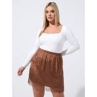 Yours Womens Curve Satin Lace Hem Mini Skirt - Brown