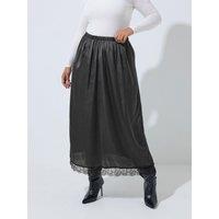 Yours Womens Curve Satin-Look Lace Hem Maxi Skirt - Black