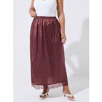 Yours Womens Curve Satin-Look Lace Hem Maxi Skirt - Red