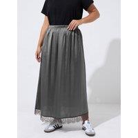 Yours Womens Curve Satin-Look Lace Hem Maxi Skirt - Grey