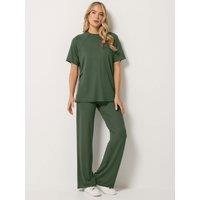 Long Tall Sally Womens Tall Raglan T-Shirt & Wide Leg Trousers Set - Green