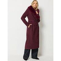 Long Tall Sally Faux Fur Collar Midi Coat - Red