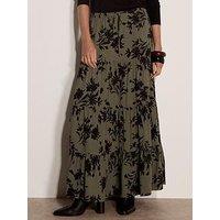 Apricot Floral Silhouette Tiered Skirt - Green