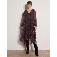 Apricot Brushed Distressed Leopard Handkerchief Hem Dress - Brown