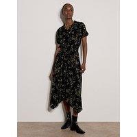 Apricot Painterly Leaf Hanky Hem Midi Dress - Black