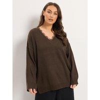 Yours Curve Lace Hem V Neck Jumper