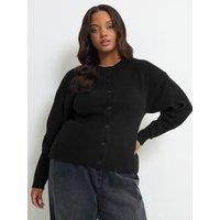 Yours Womens Curve Button-Through Ribbed Hem Cardigan - Black