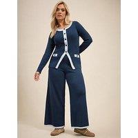 Yours Womens Curve Wide Leg Pull-On Trousers - Blue