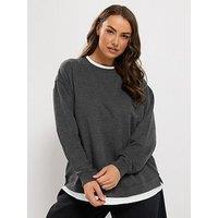 Yours Women'S Layered Look Sweatshirt Jumper - Grey