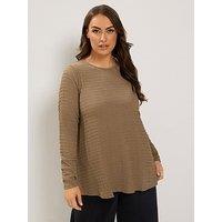 Yours Curve Long Sleeve Swing Top - Brown