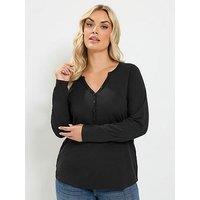 Yours Womens Curve Henley Button Long Sleeve T-Shirt - Black