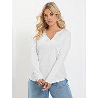 Yours Curve Long Sleeve Henley Button T-Shirt - Cream