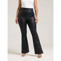 Yours Curve Coated Flare Trouser 28" - Black