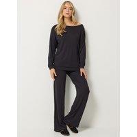 Long Tall Sally Womens Tall Off Shoulder Wide Leg T-Shirt & Trousers Set - Black