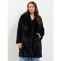 Yours Curve Faux Fur Coat - Black