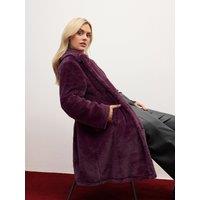Yours Womens Curve Longline Notch Collar Faux Fur Coat - Dark Cherry