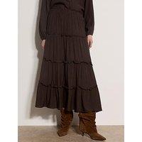 Apricot Ruffle Tiered Midaxi Skirt - Brown