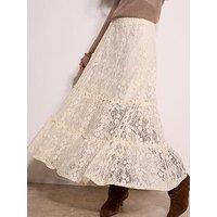 Apricot Floral Lace Tiered Midaxi Skirt - Cream